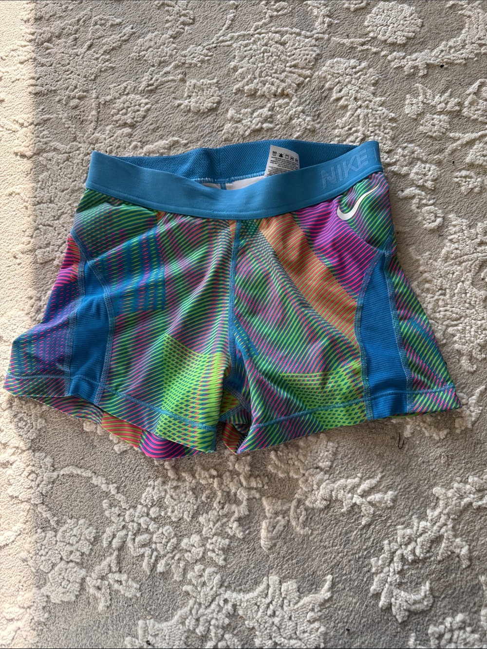 Nike Women's Multicolor Athletic Shorts with Blue Waistband